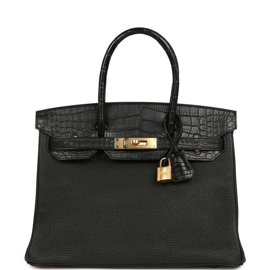 Birkin 30 Black Togo and Matte Alligator Touch Gold Hardware Bag