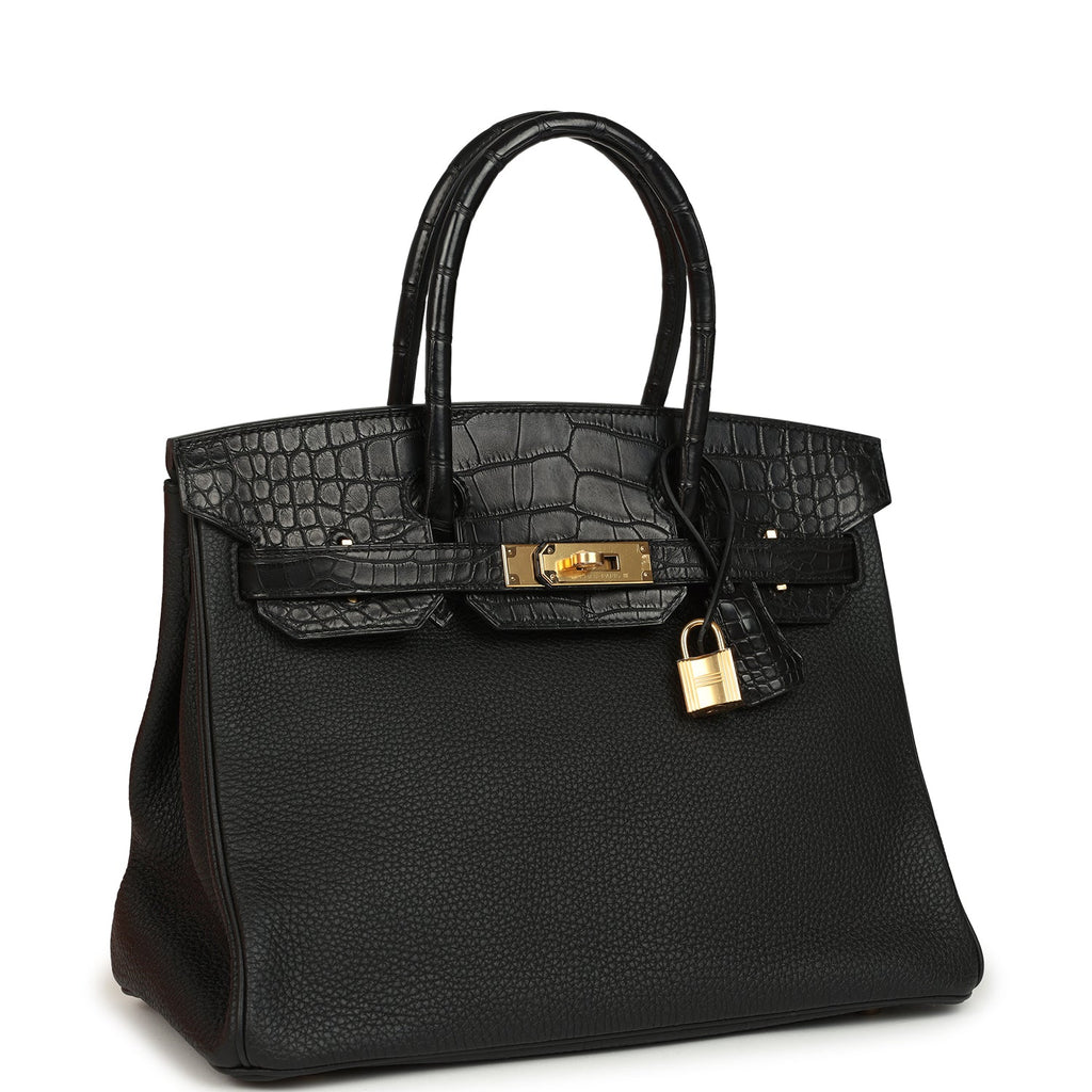 Birkin 30 Black Togo and Matte Alligator Touch Gold Hardware Bag