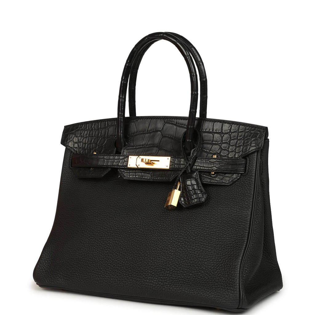 Birkin 30 Black Togo and Matte Alligator Touch Gold Hardware Bag