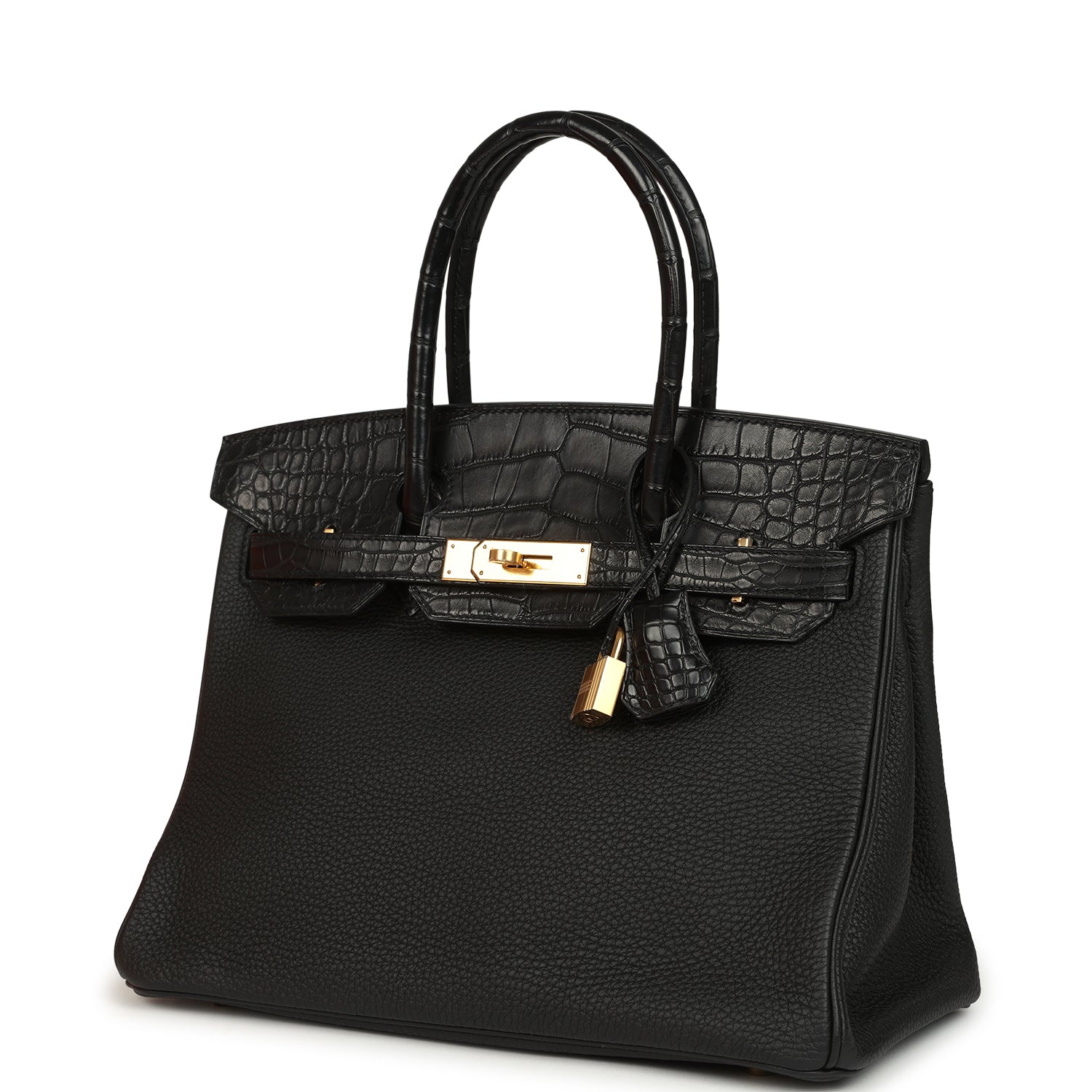 Birkin 30 Black Togo and Matte Alligator Touch Gold Hardware Bag