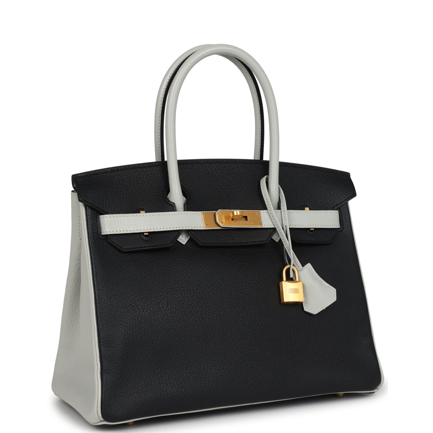 Birkin 30 Black and Gris Perle Chevre Mysore Brushed Gold Hardware Bag