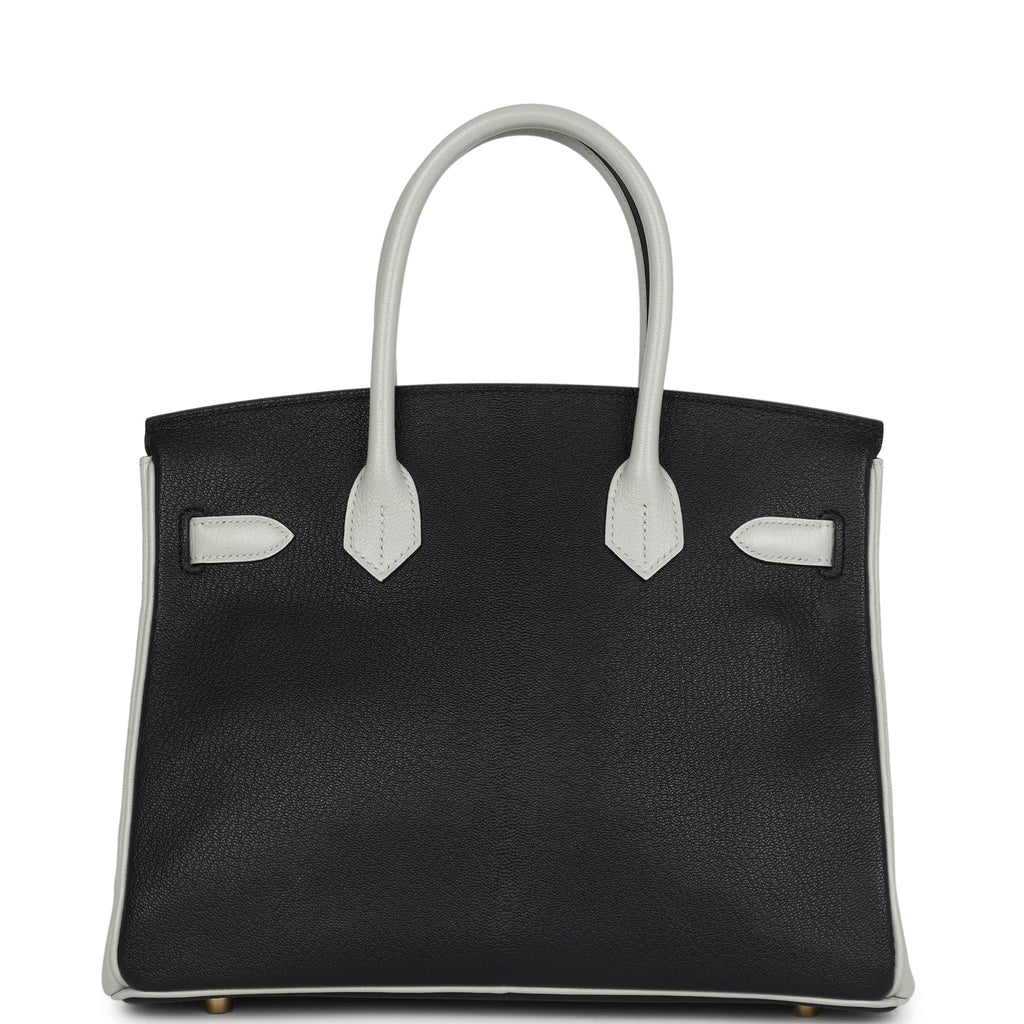 Birkin 30 Black and Gris Perle Chevre Mysore Brushed Gold Hardware Bag