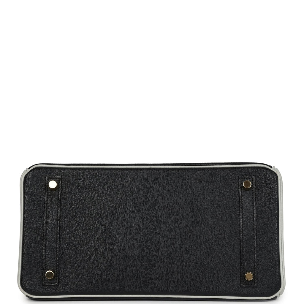 Birkin 30 Black and Gris Perle Chevre Mysore Brushed Gold Hardware Bag