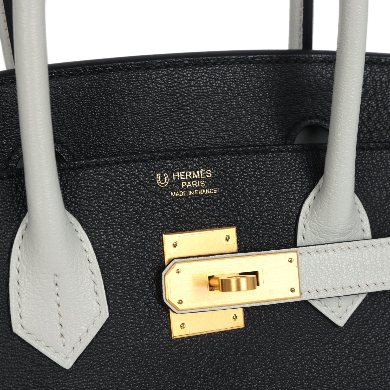 Birkin 30 Black and Gris Perle Chevre Mysore Brushed Gold Hardware Bag