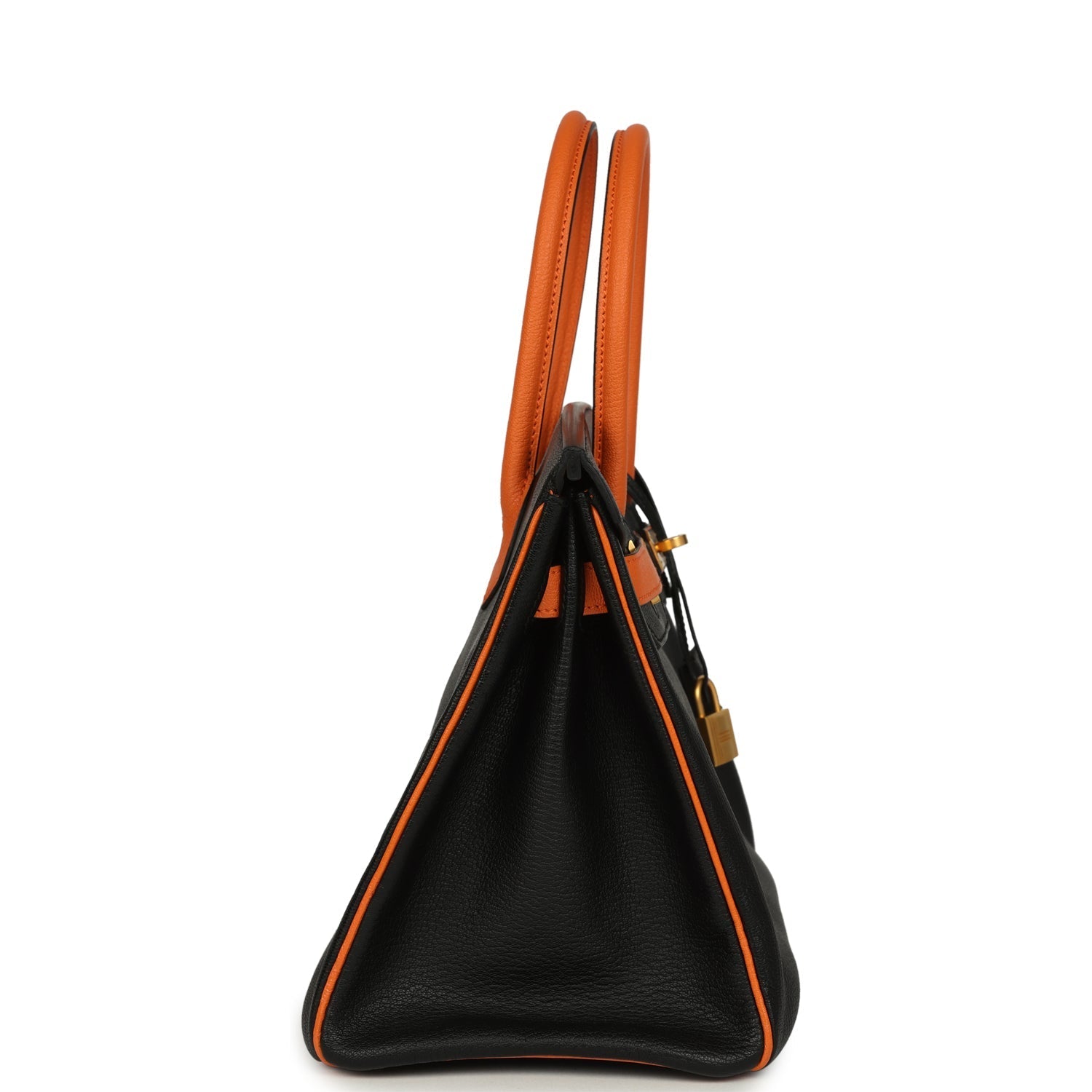 Birkin 30 Black and Orange Chevre Brushed Gold Hardware Bag