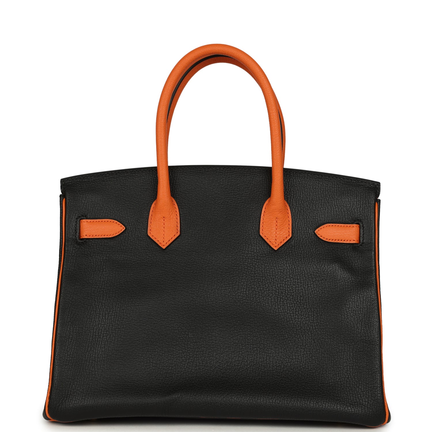 Birkin 30 Black and Orange Chevre Brushed Gold Hardware Bag