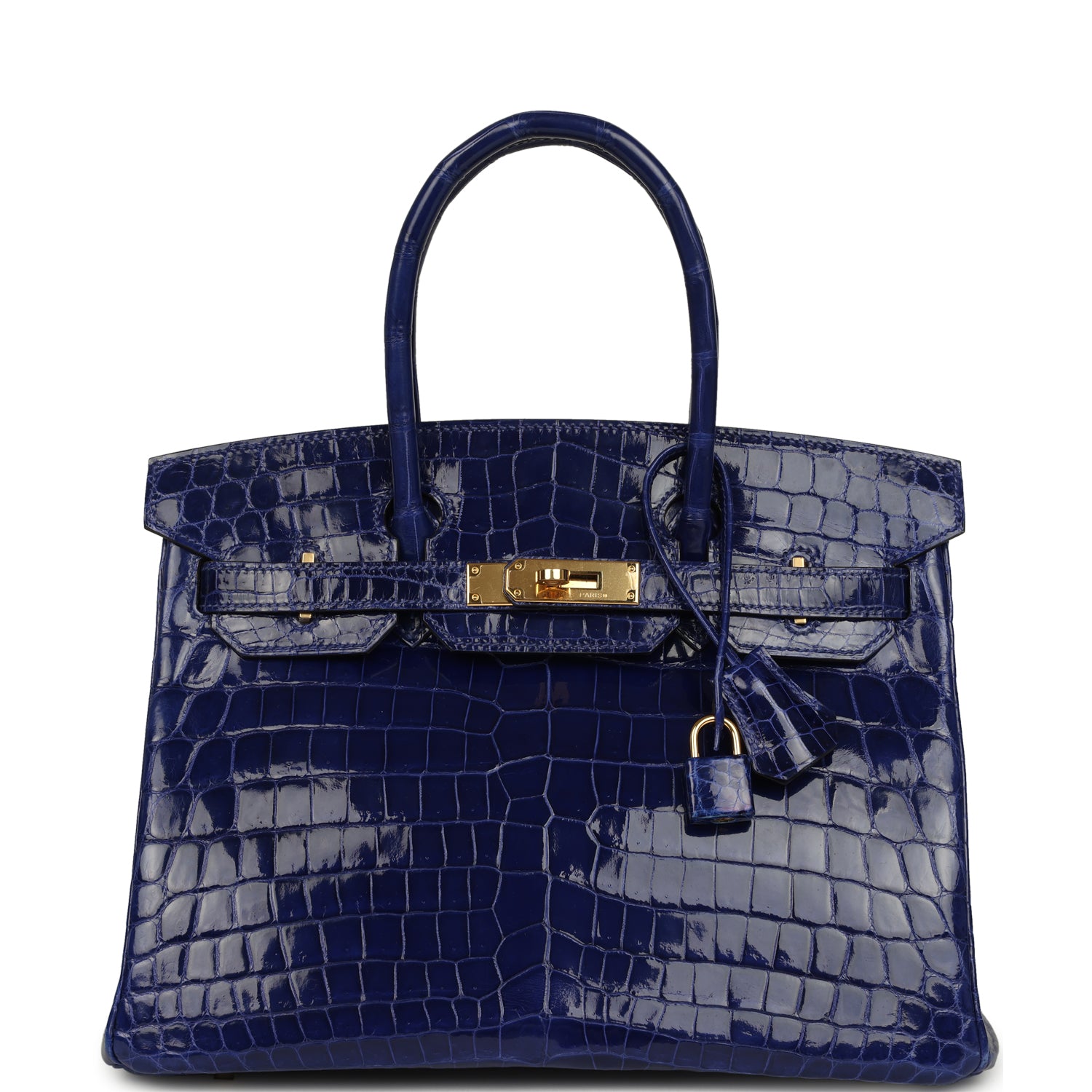 Birkin 30 Bleu Electric Shiny Niloticus Crocodile Gold Hardware Bag