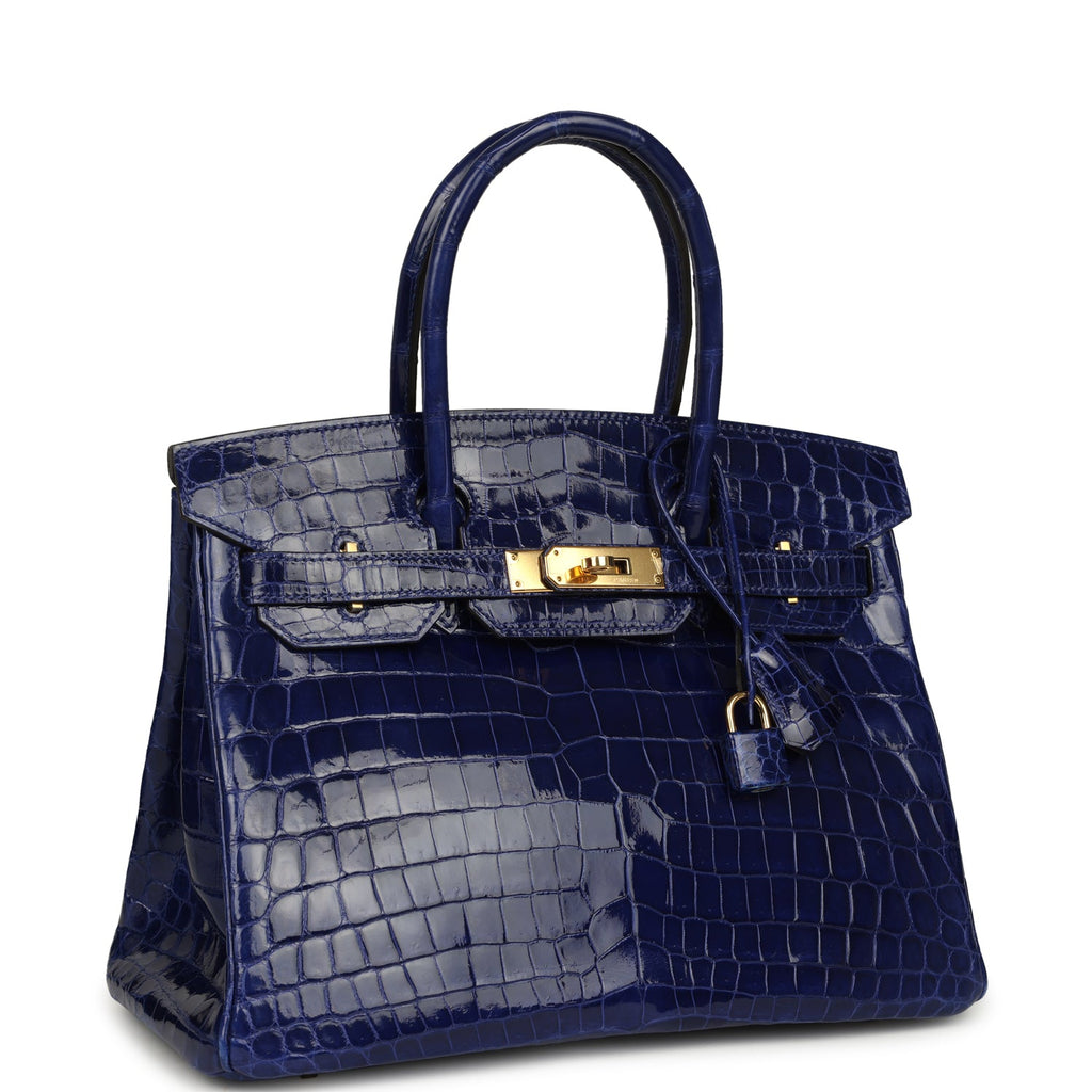 Birkin 30 Bleu Electric Shiny Niloticus Crocodile Gold Hardware Bag