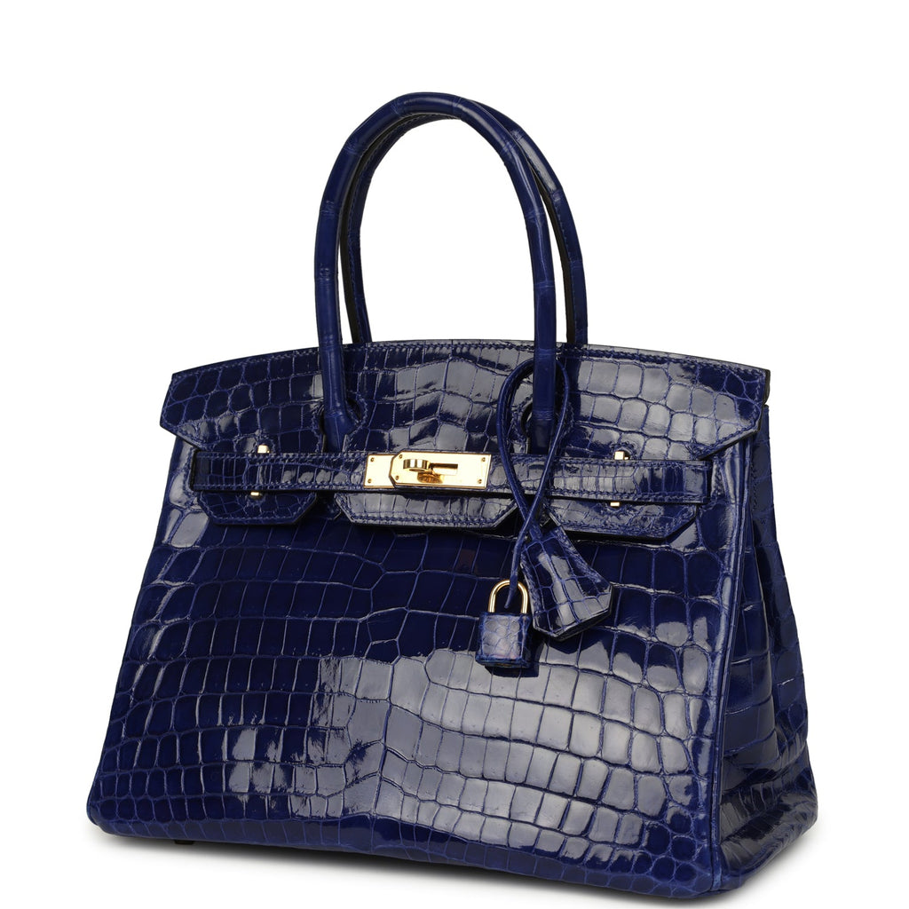 Birkin 30 Bleu Electric Shiny Niloticus Crocodile Gold Hardware Bag