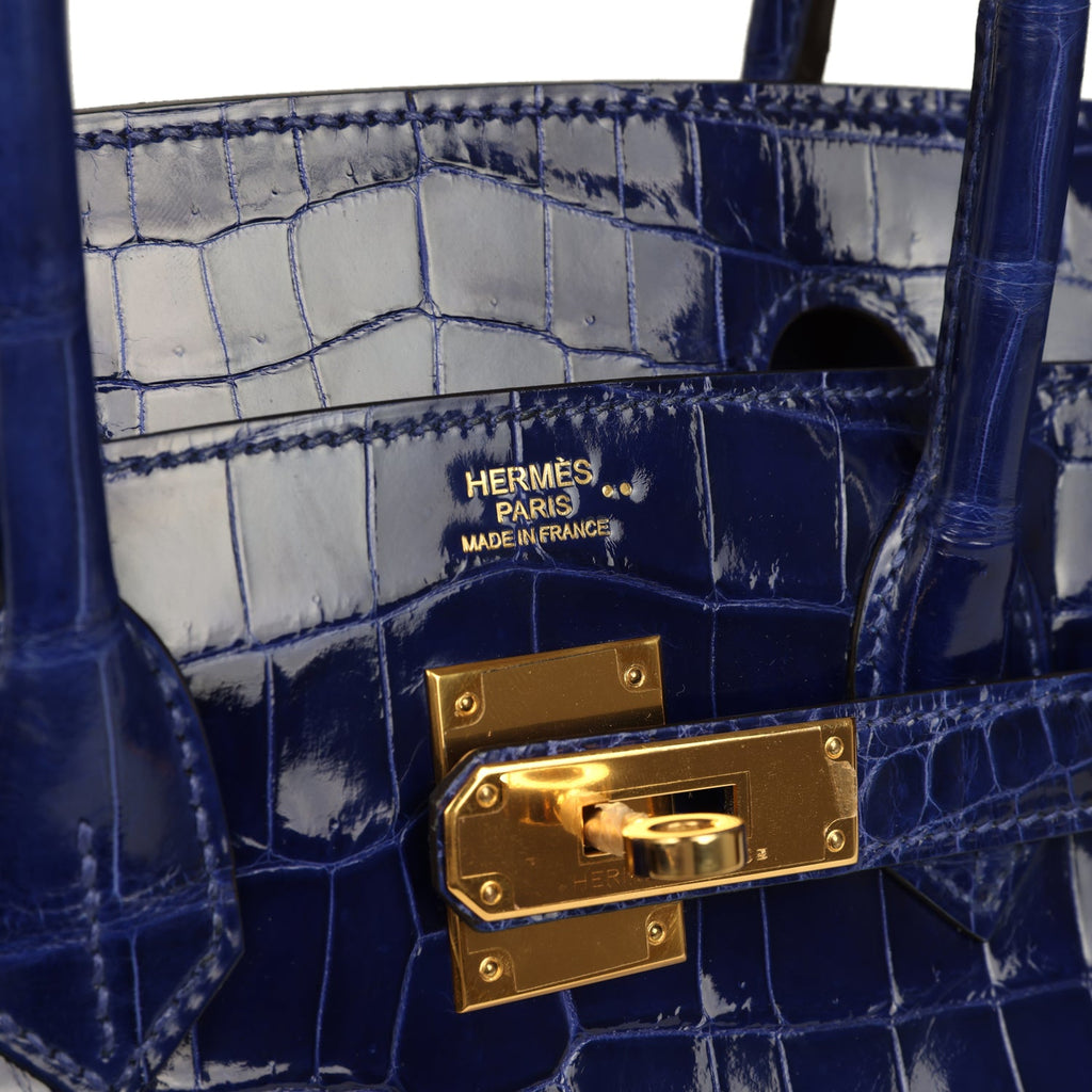 Birkin 30 Bleu Electric Shiny Niloticus Crocodile Gold Hardware Bag
