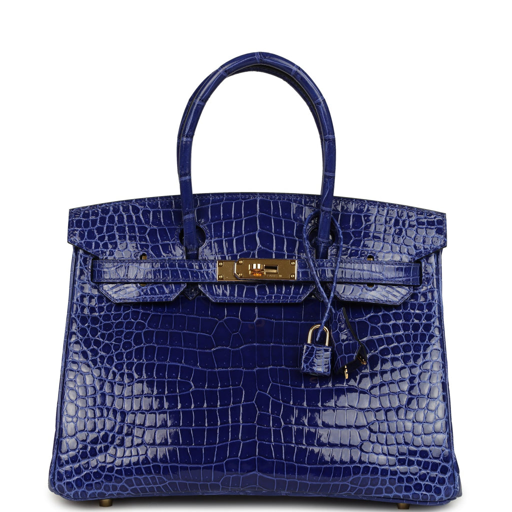 Birkin 30 Bleu Electric Shiny Porosus Crocodile Gold Hardware Bag