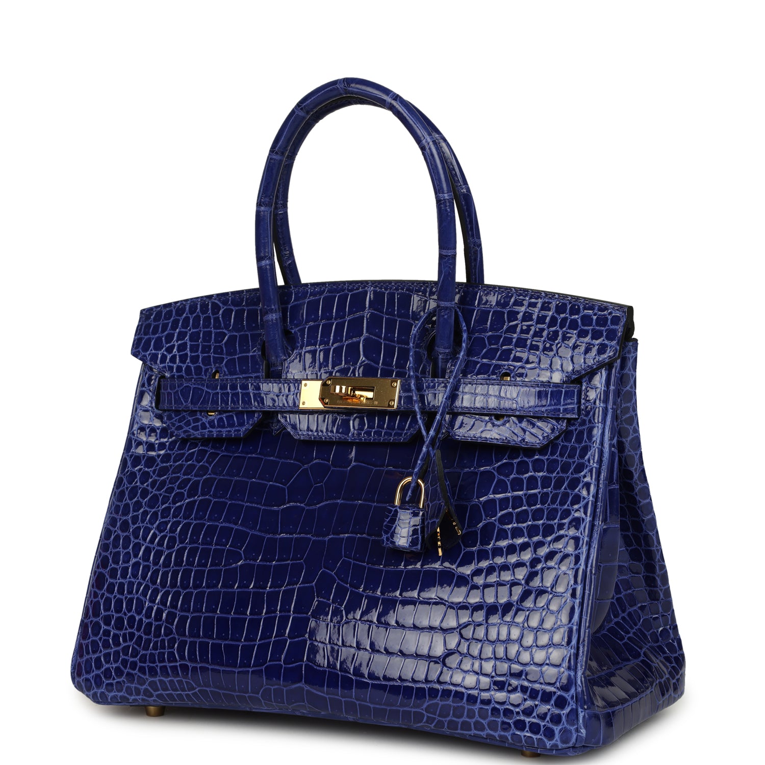 Birkin 30 Bleu Electric Shiny Porosus Crocodile Gold Hardware Bag