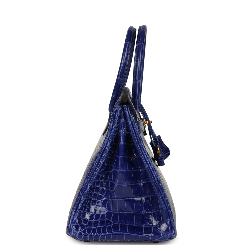 Birkin 30 Bleu Electric Shiny Porosus Crocodile Gold Hardware Bag
