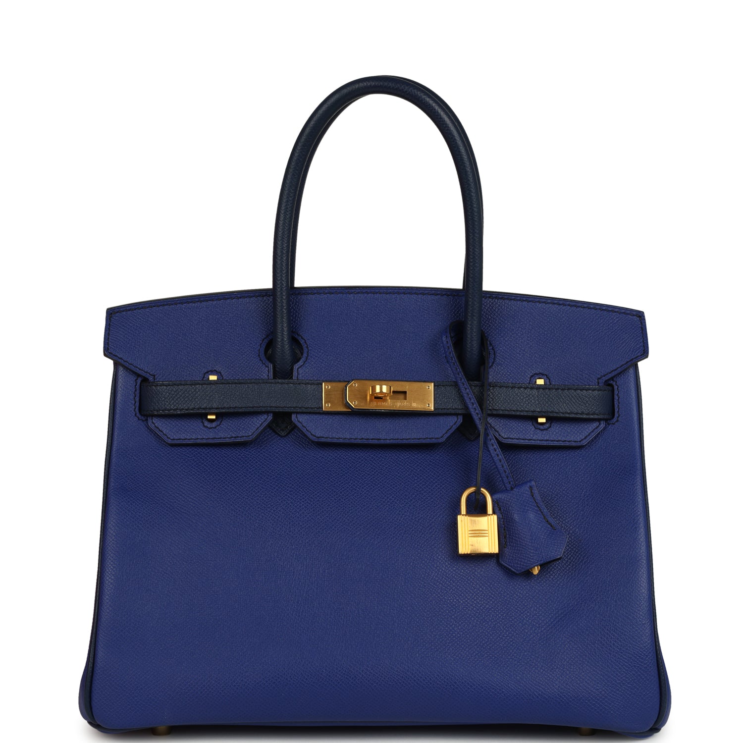Birkin 30 Bleu Electric and Bleu Saphir Epsom Brushed Gold Hardware Bag