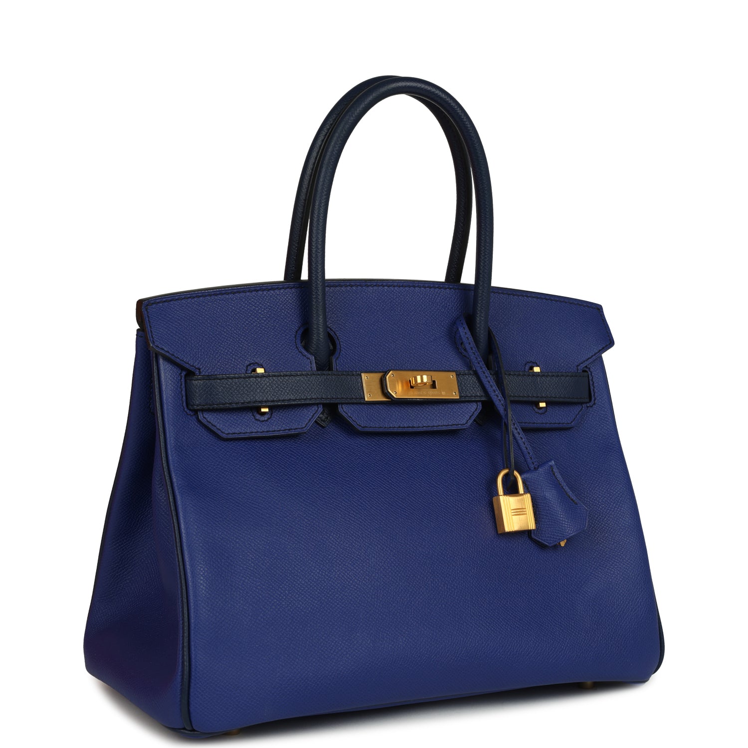 Birkin 30 Bleu Electric and Bleu Saphir Epsom Brushed Gold Hardware Bag