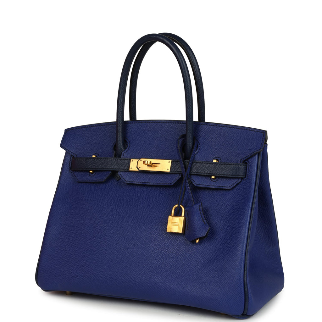 Birkin 30 Bleu Electric and Bleu Saphir Epsom Brushed Gold Hardware Bag