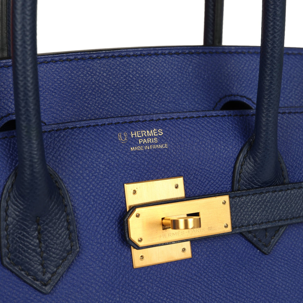 Birkin 30 Bleu Electric and Bleu Saphir Epsom Brushed Gold Hardware Bag