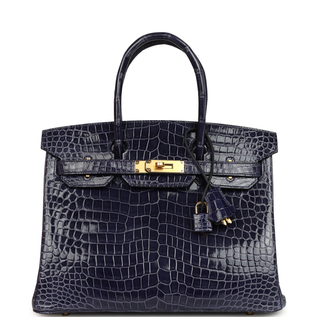 Birkin 30 Bleu Encre Shiny Porosus Crocodile Gold Hardware Bag