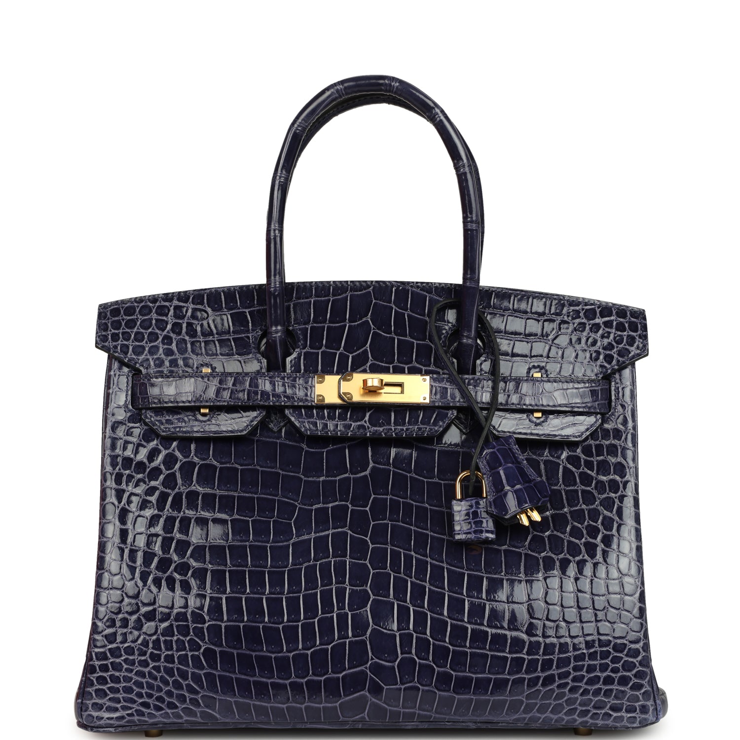Birkin 30 Bleu Encre Shiny Porosus Crocodile Gold Hardware Bag