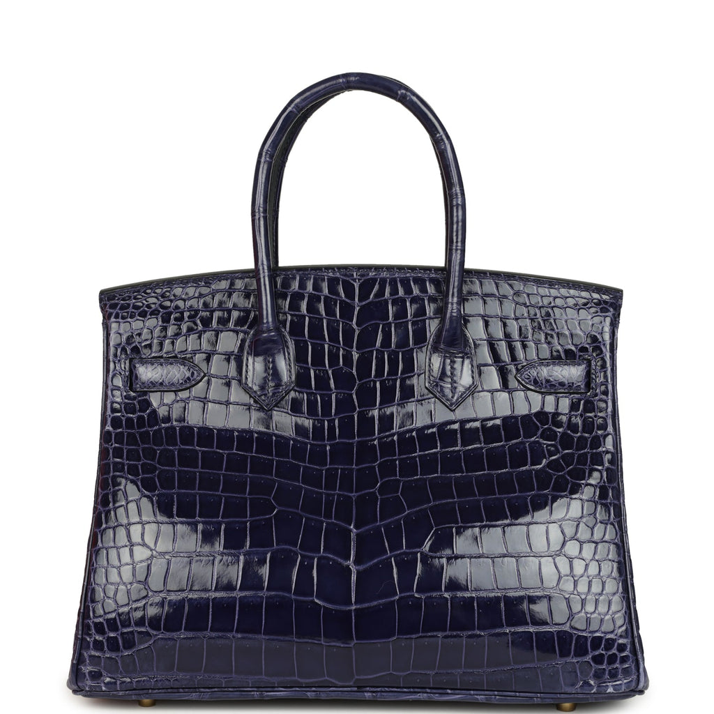 Birkin 30 Bleu Encre Shiny Porosus Crocodile Gold Hardware Bag