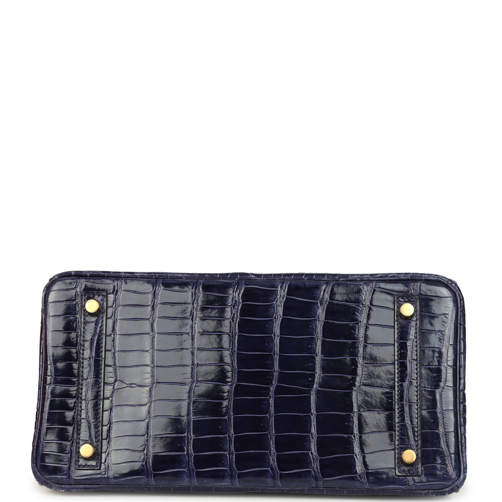 Birkin 30 Bleu Encre Shiny Porosus Crocodile Gold Hardware Bag