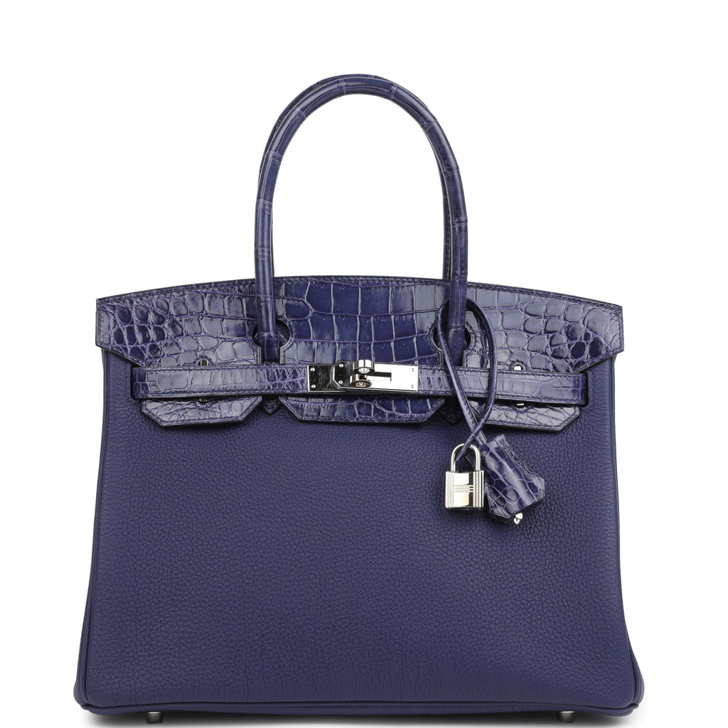Birkin 30 Bleu Encre Togo and Shiny Niloticus Crocodile Touch Palladium Hardware Bag