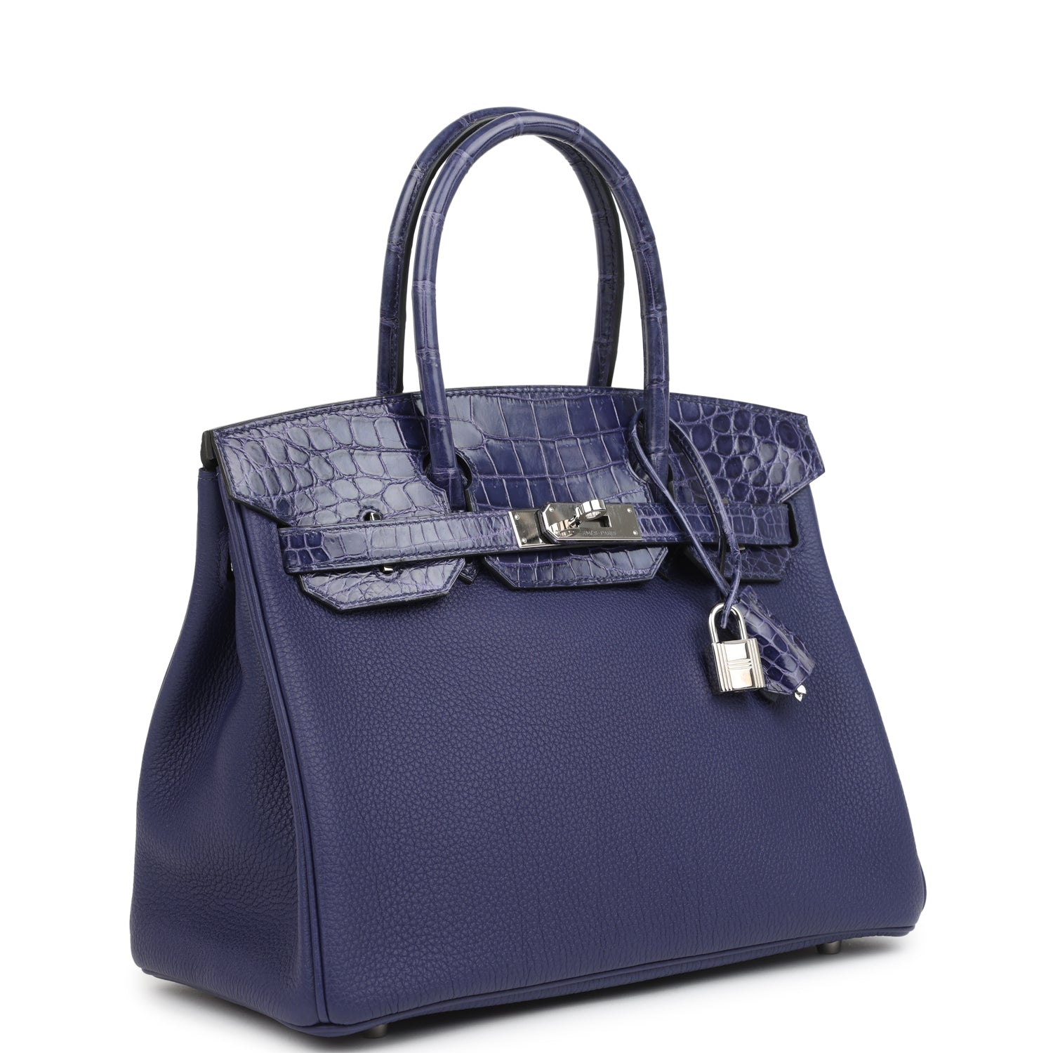 Birkin 30 Bleu Encre Togo and Shiny Niloticus Crocodile Touch Palladium Hardware Bag