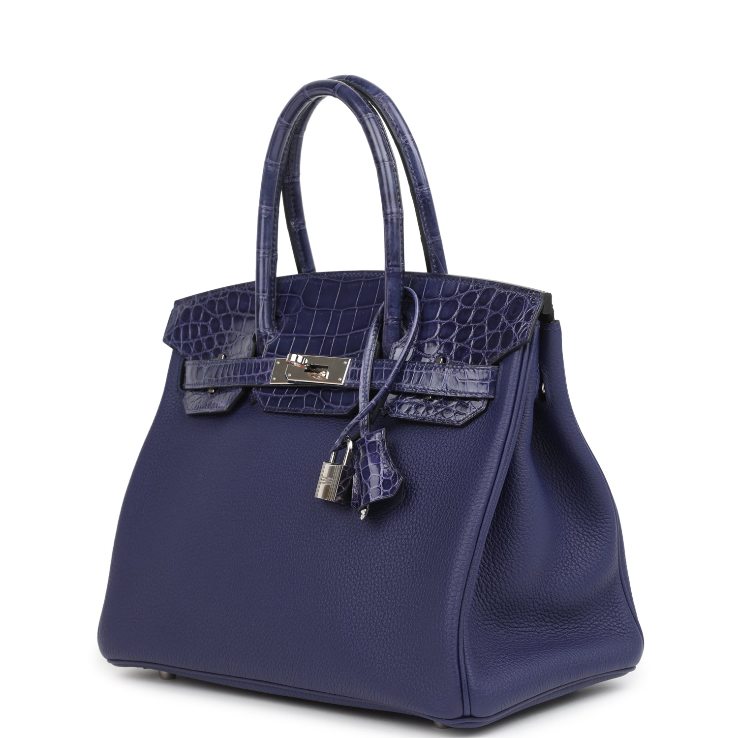 Birkin 30 Bleu Encre Togo and Shiny Niloticus Crocodile Touch Palladium Hardware Bag