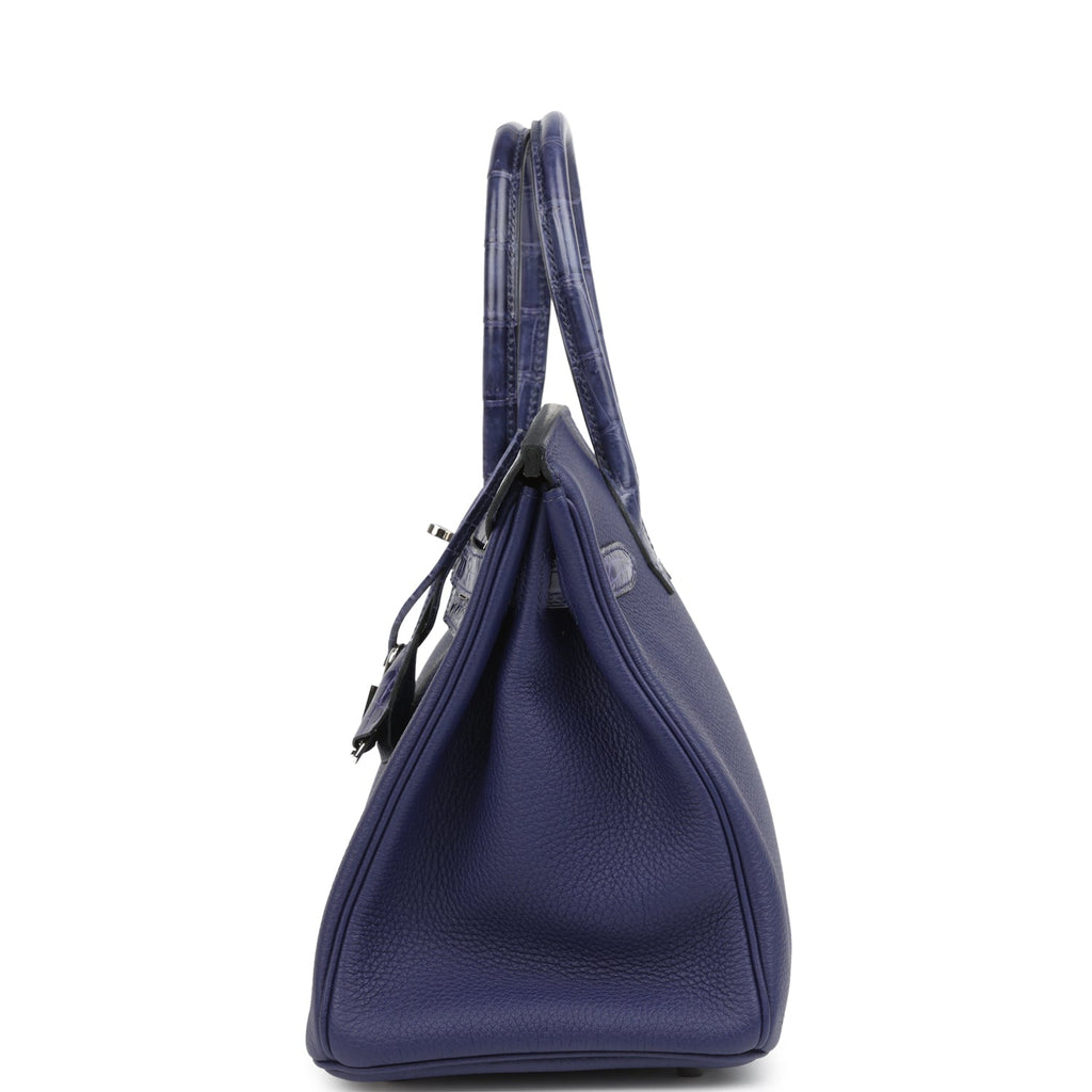 Birkin 30 Bleu Encre Togo and Shiny Niloticus Crocodile Touch Palladium Hardware Bag
