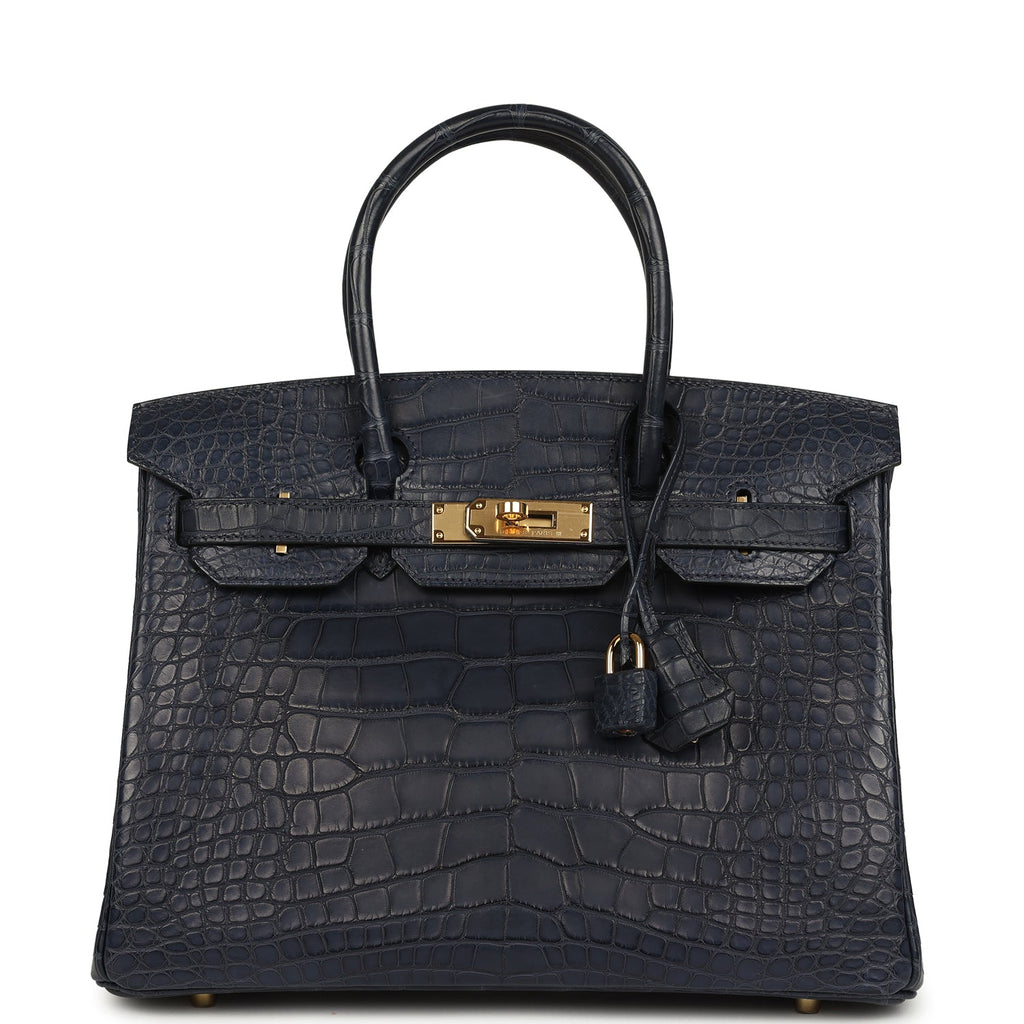 Birkin 30 Bleu Indigo Matte Alligator Gold Hardware Bag
