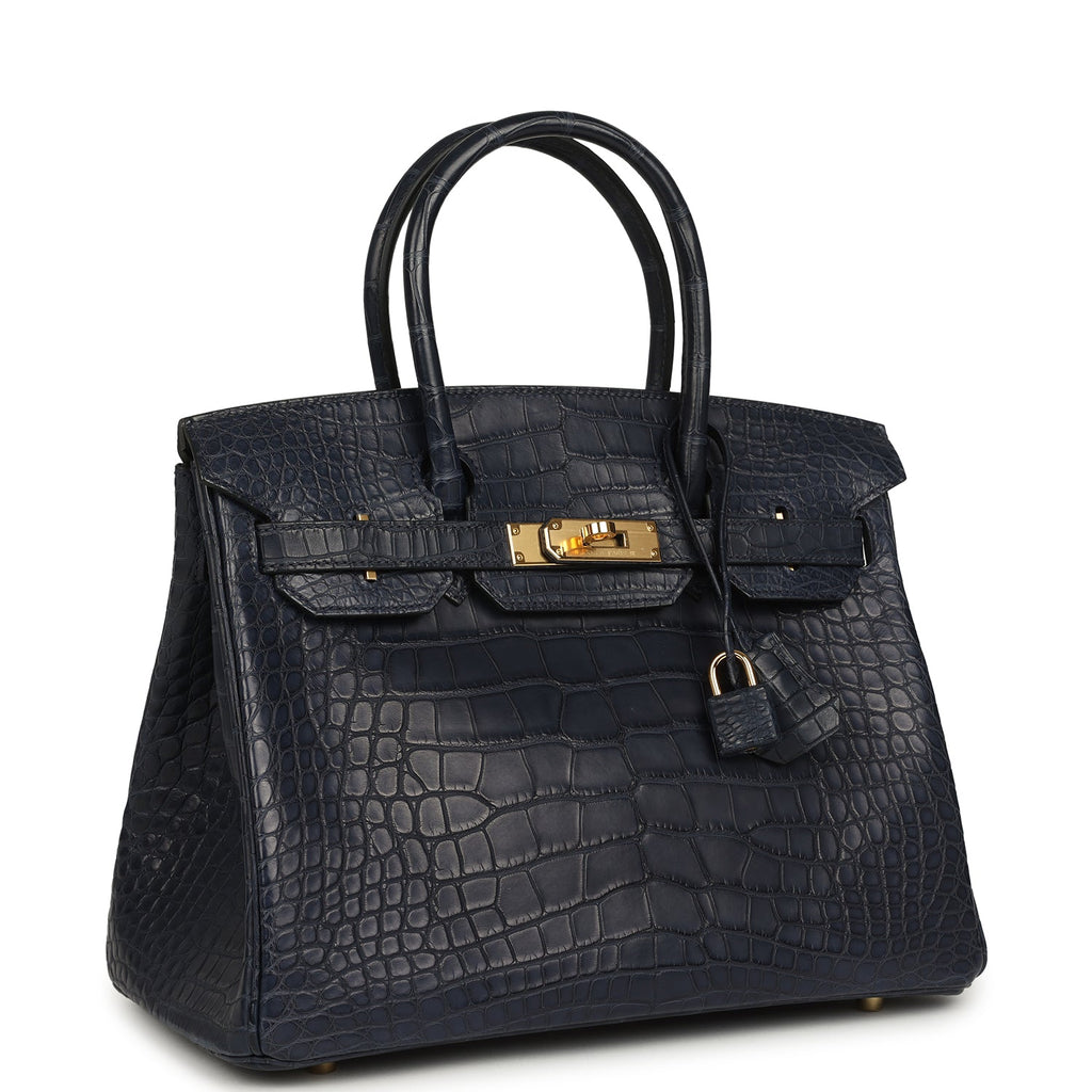 Birkin 30 Bleu Indigo Matte Alligator Gold Hardware Bag