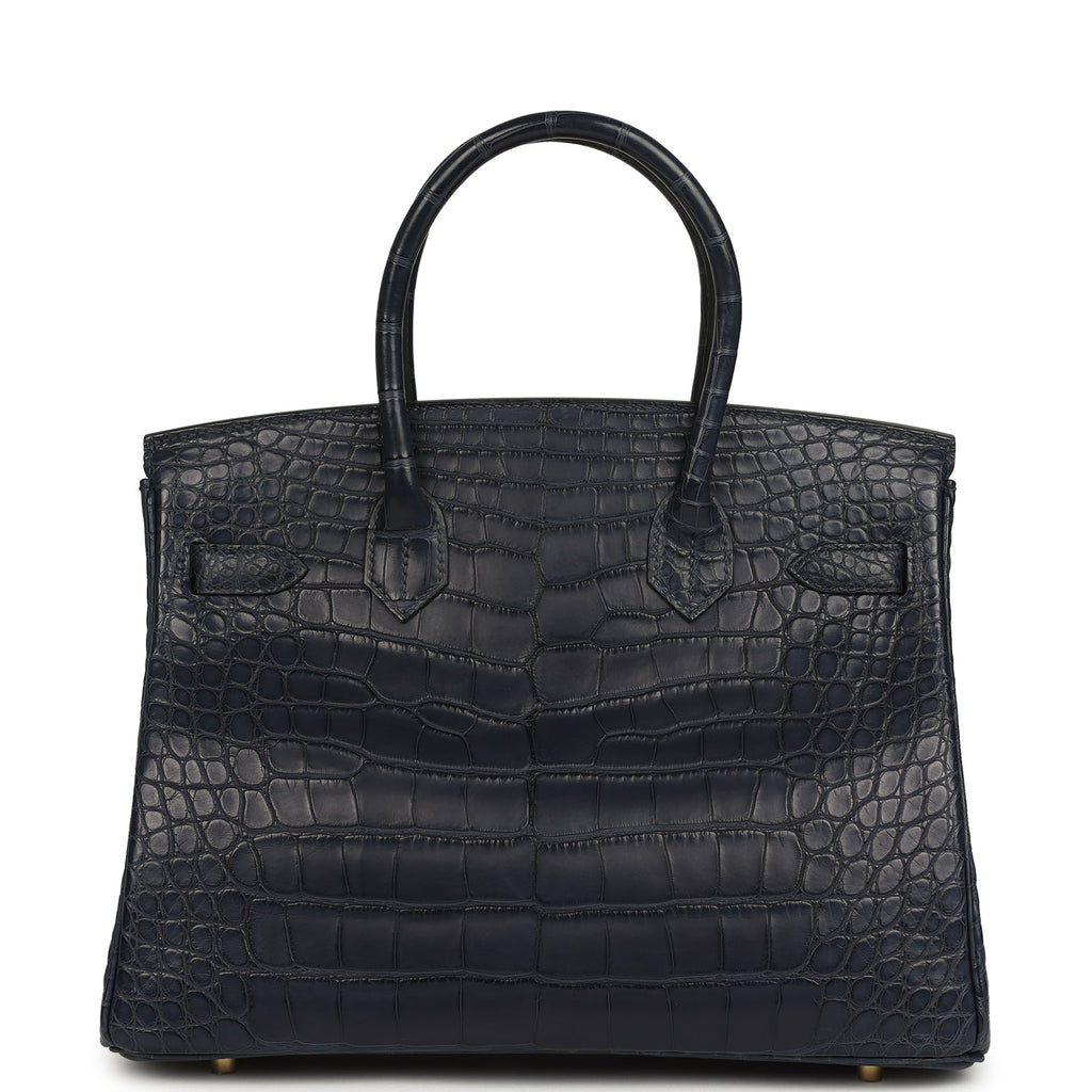 Birkin 30 Bleu Indigo Matte Alligator Gold Hardware Bag