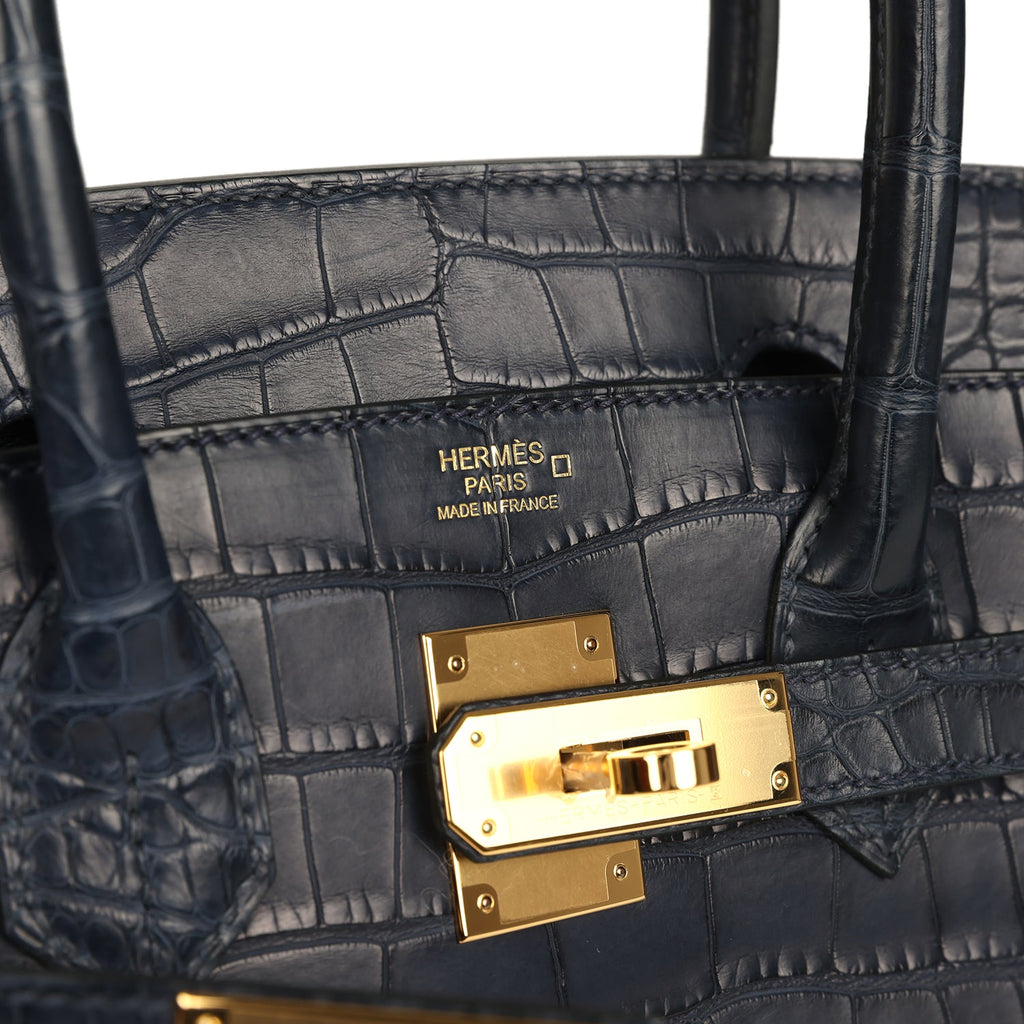 Birkin 30 Bleu Indigo Matte Alligator Gold Hardware Bag