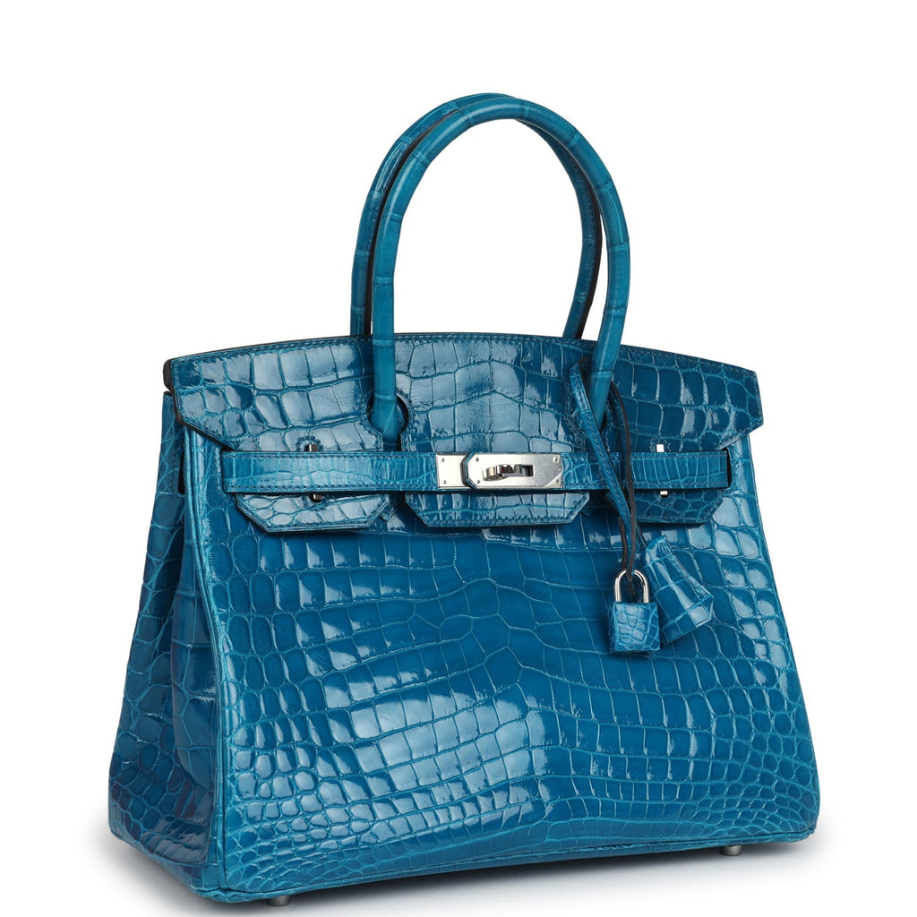 Birkin 30 Bleu Izmir Shiny Niloticus Crocodile Palladium Hardware Bag
