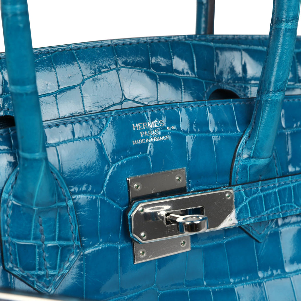Birkin 30 Bleu Izmir Shiny Niloticus Crocodile Palladium Hardware Bag