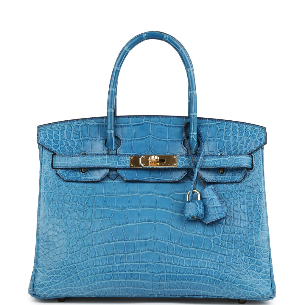 Birkin 30 Bleu Mykonos Matte Alligator Gold Hardware Bag
