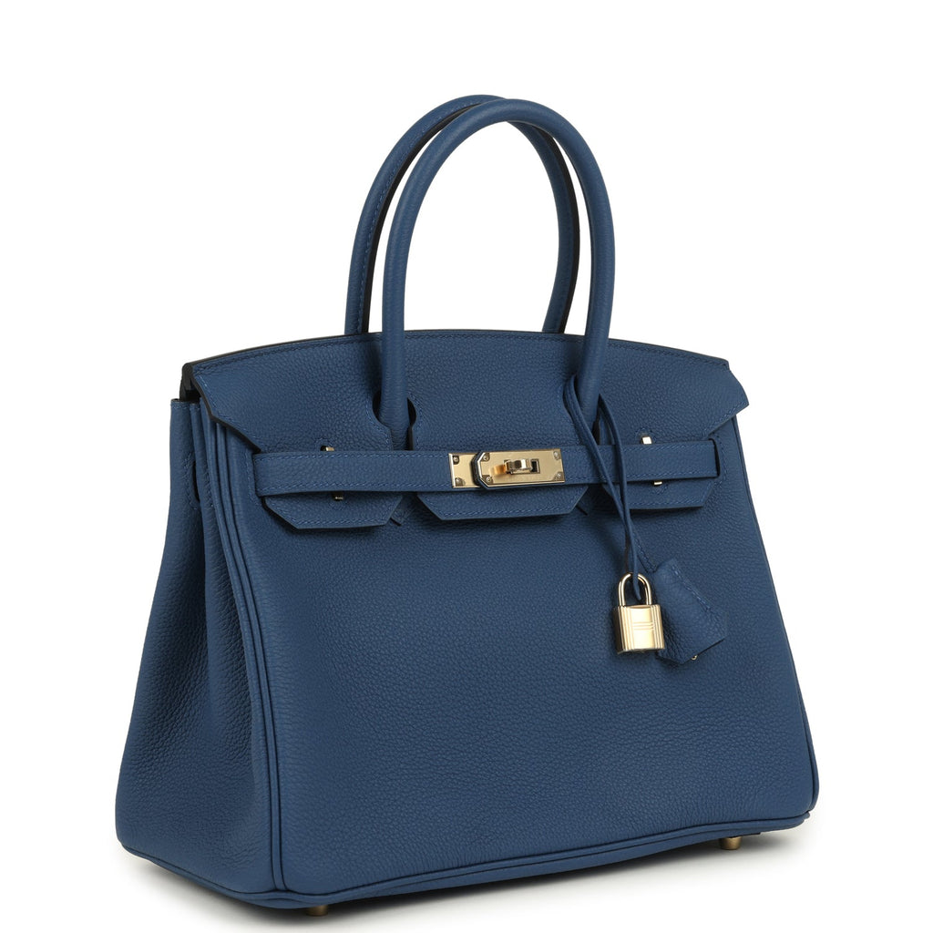 Birkin 30 Bleu Tie Togo Permabrass Hardware Bag
