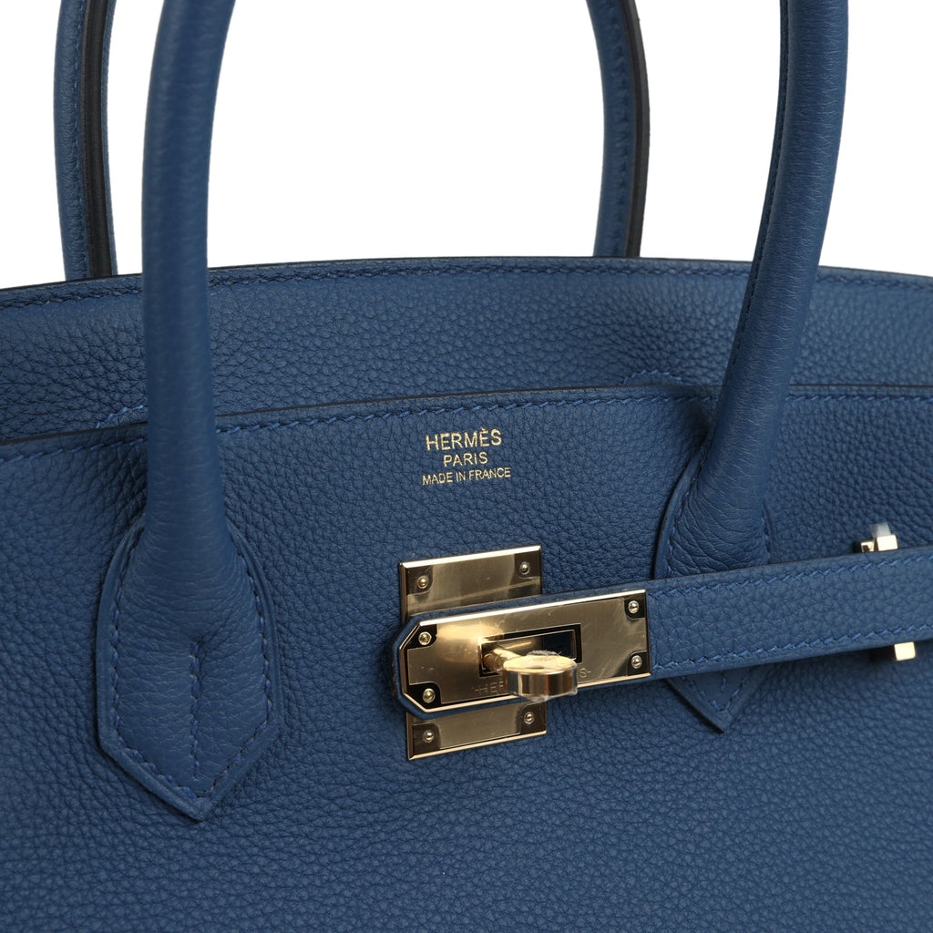 Birkin 30 Bleu Tie Togo Permabrass Hardware Bag