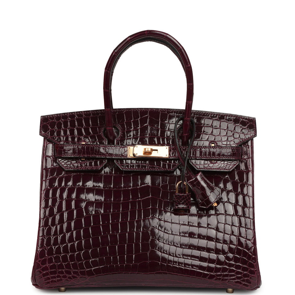 Birkin 30 Bordeaux Shiny Niloticus Crocodile Gold Hardware Bag