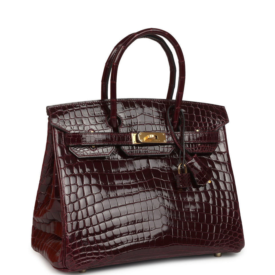 Birkin 30 Bordeaux Shiny Niloticus Crocodile Gold Hardware Bag