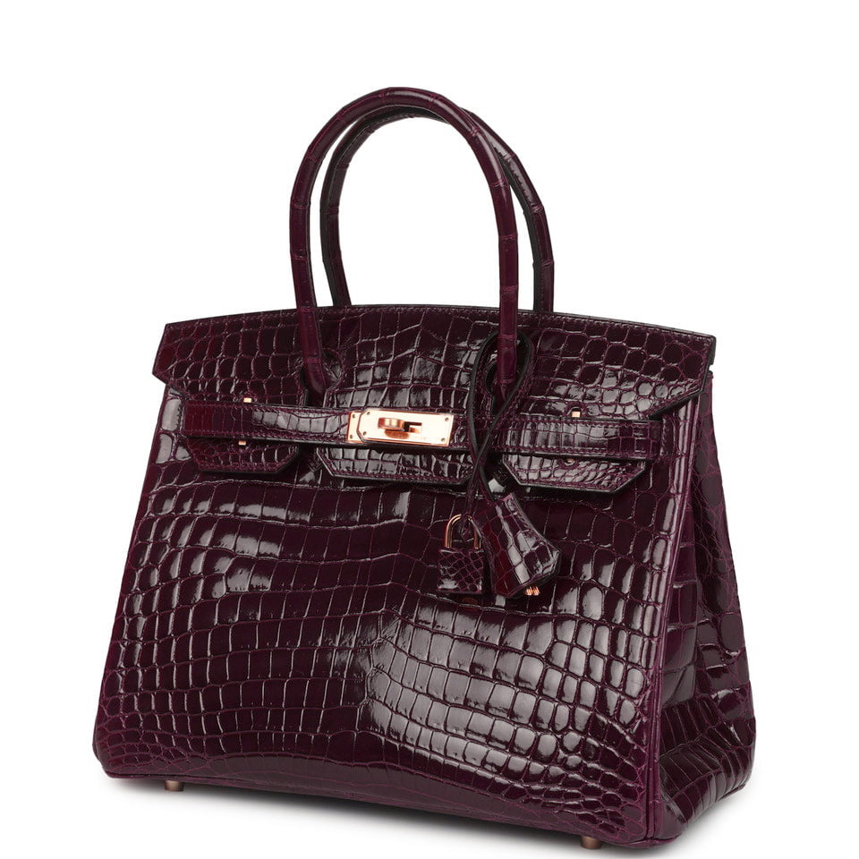 Birkin 30 Bordeaux Shiny Niloticus Crocodile Gold Hardware Bag