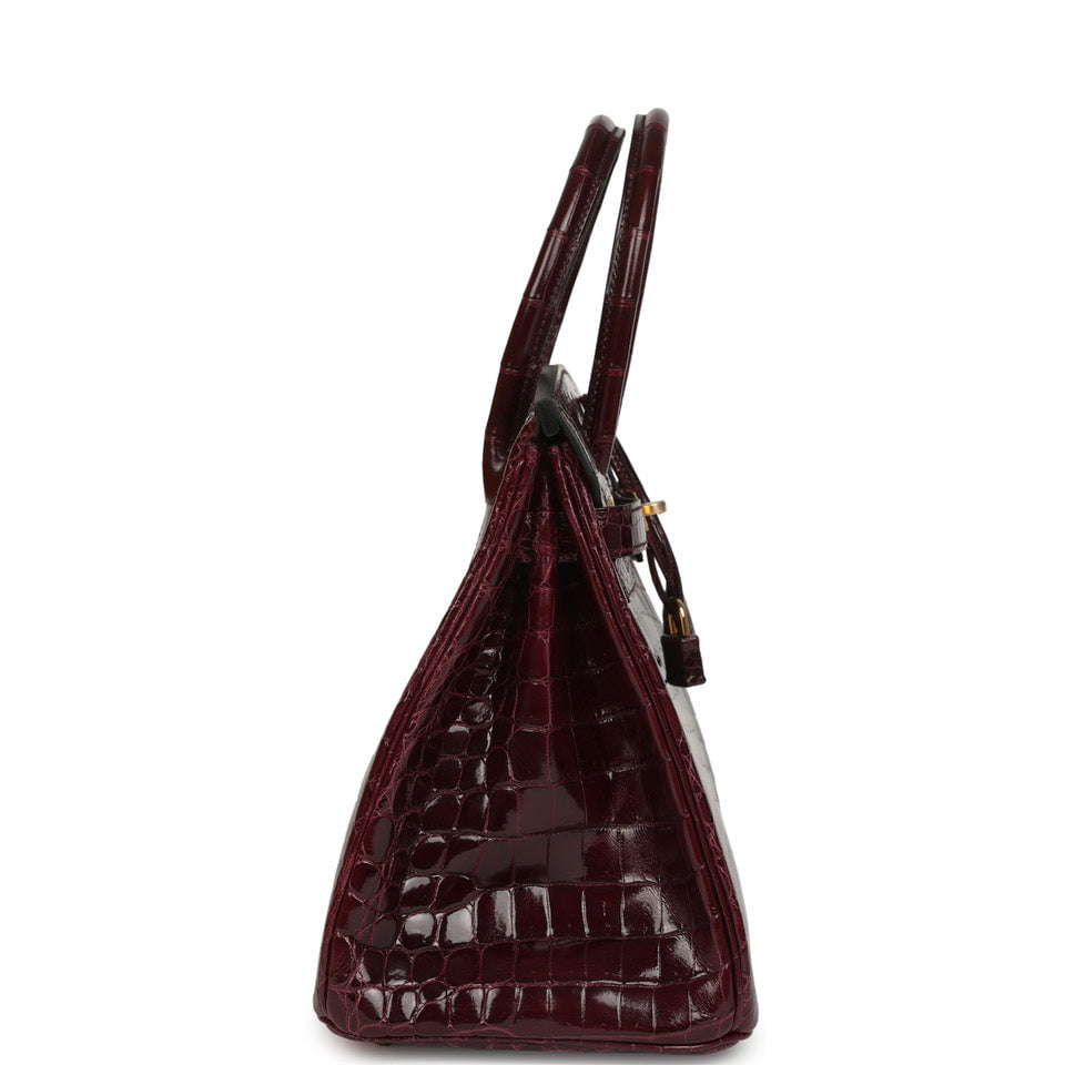 Birkin 30 Bordeaux Shiny Niloticus Crocodile Gold Hardware Bag