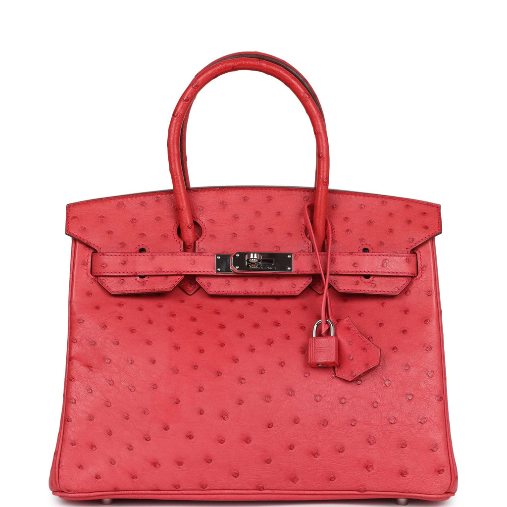 Birkin 30 Bougainvillea Ostrich Palladium Hardware Bag