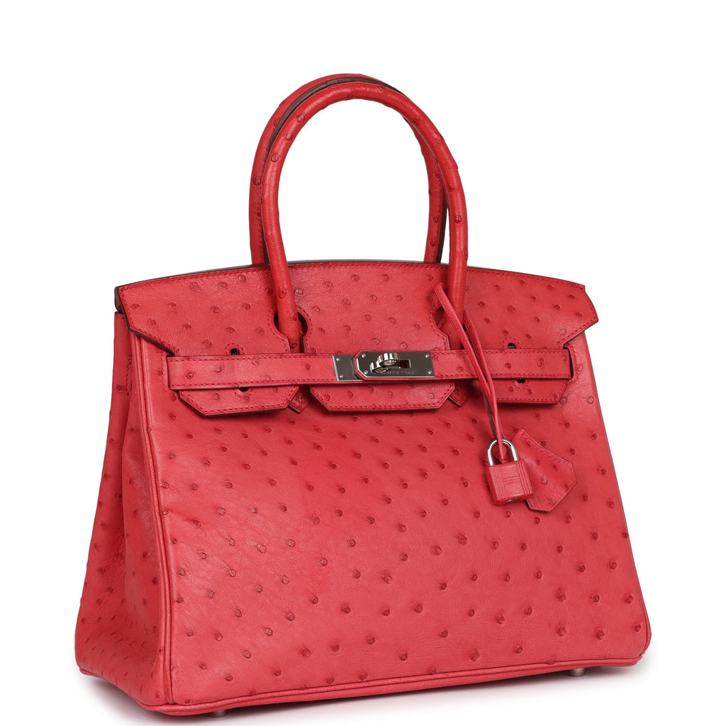 Birkin 30 Bougainvillea Ostrich Palladium Hardware Bag