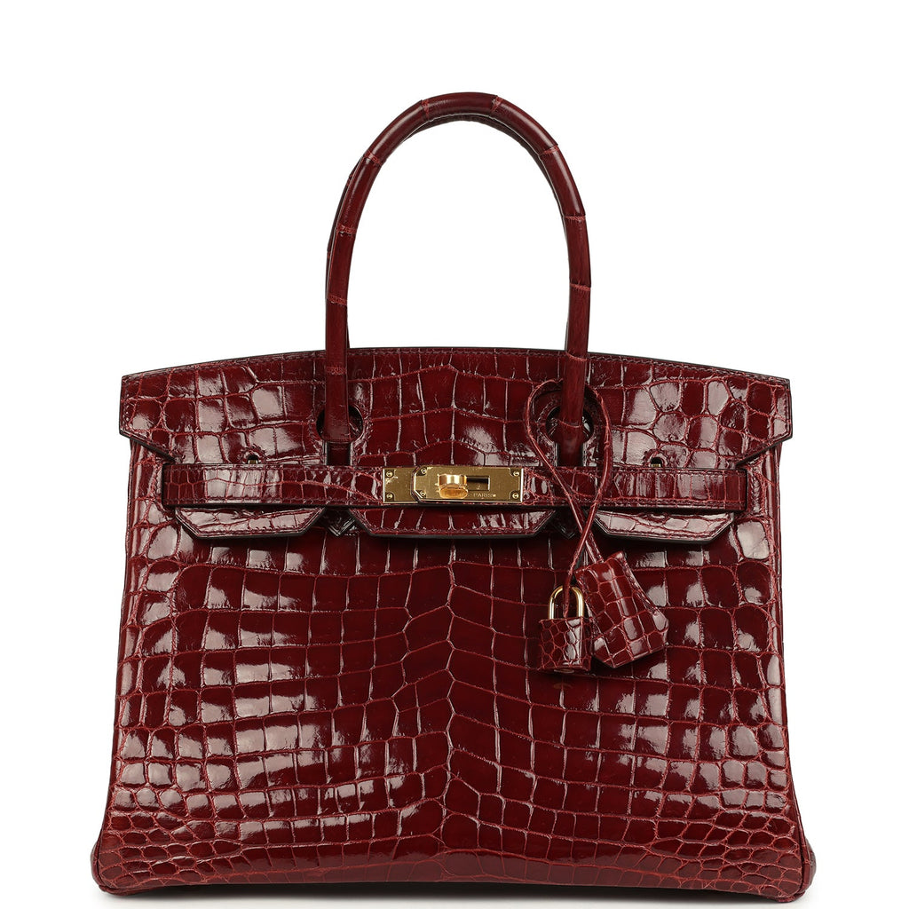 Birkin 30 Bourgogne Shiny Niloticus Crocodile Gold Hardware Bag