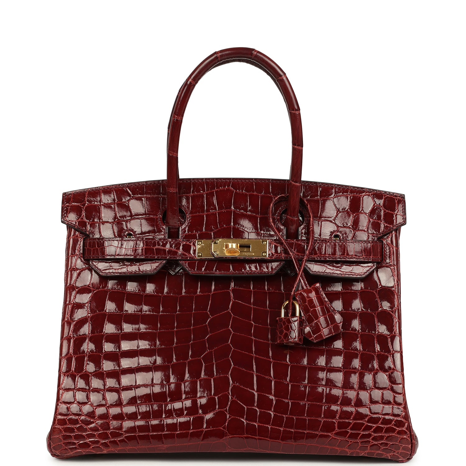 Birkin 30 Bourgogne Shiny Niloticus Crocodile Gold Hardware Bag