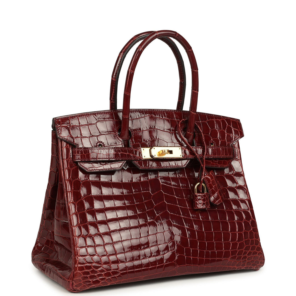 Birkin 30 Bourgogne Shiny Niloticus Crocodile Gold Hardware Bag