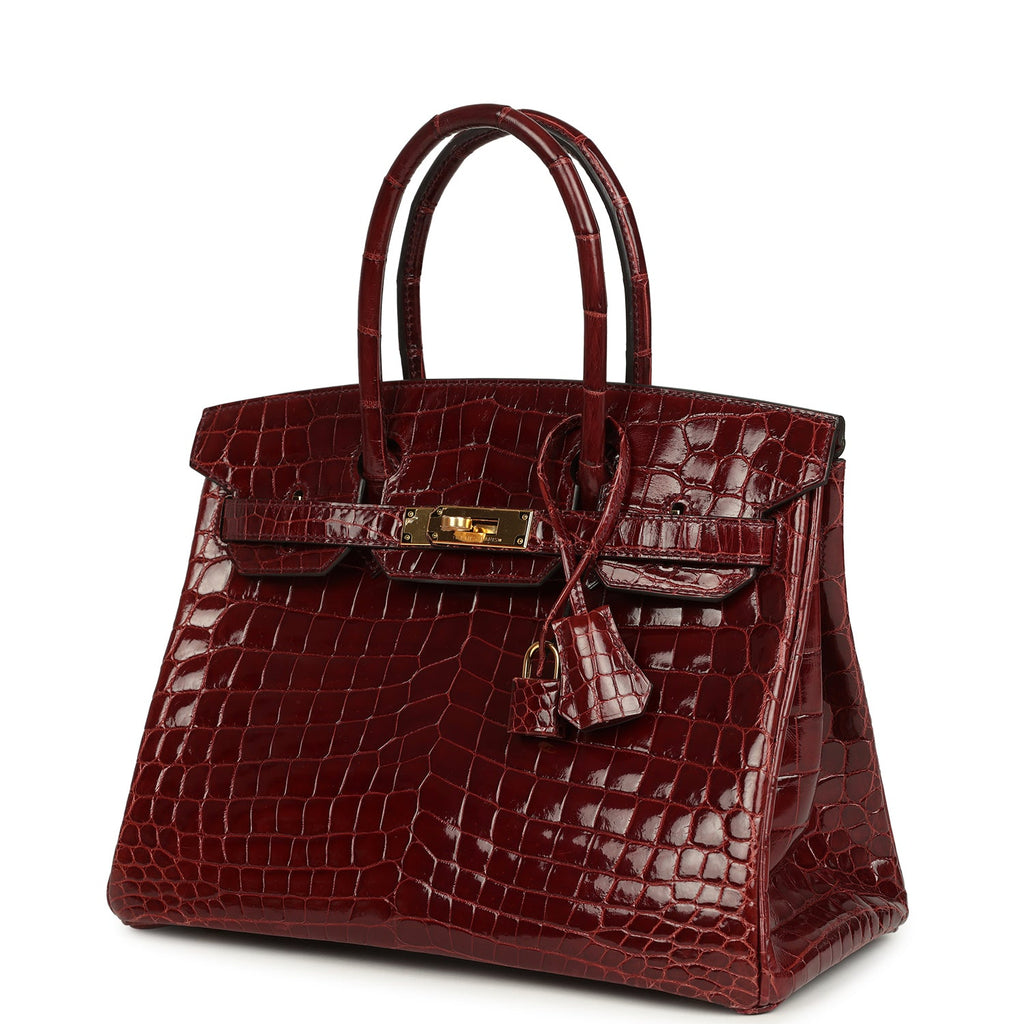 Birkin 30 Bourgogne Shiny Niloticus Crocodile Gold Hardware Bag