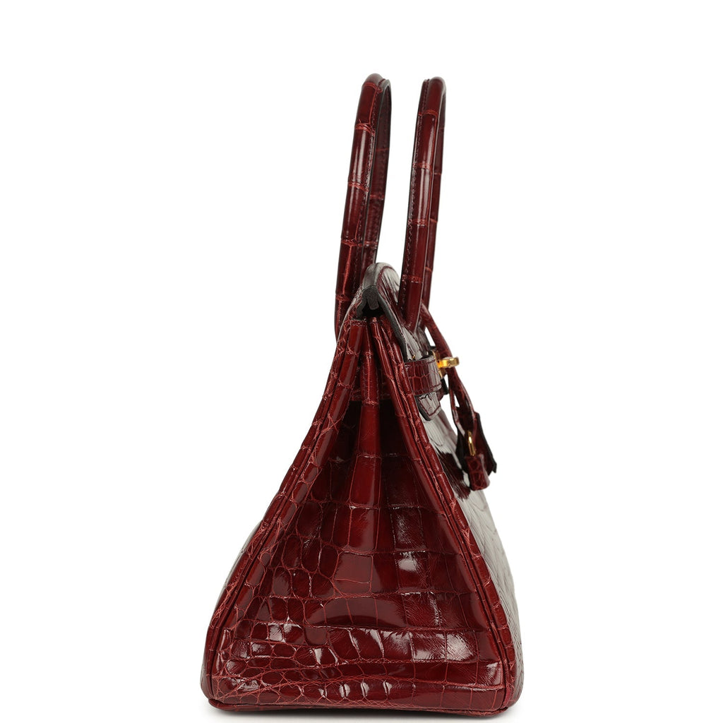 Birkin 30 Bourgogne Shiny Niloticus Crocodile Gold Hardware Bag