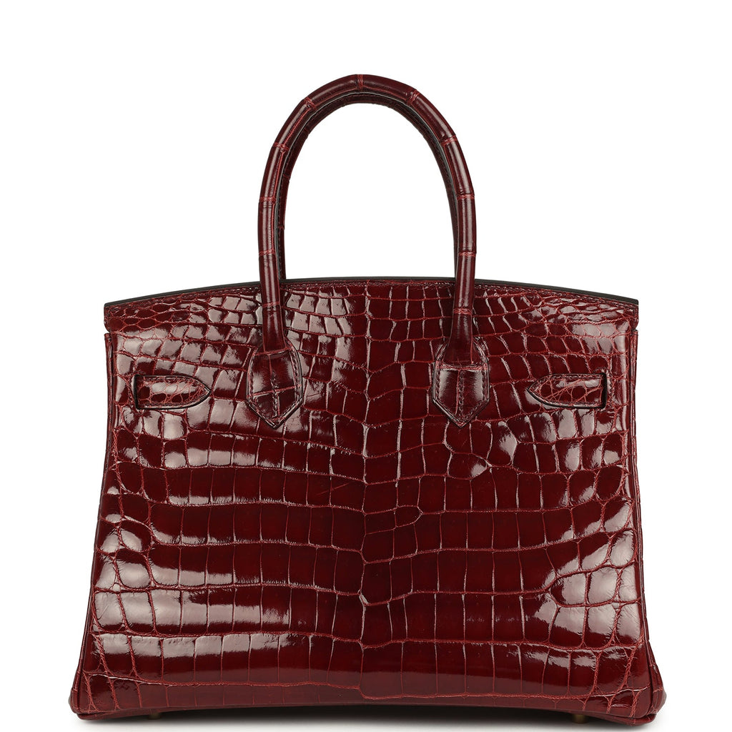 Birkin 30 Bourgogne Shiny Niloticus Crocodile Gold Hardware Bag
